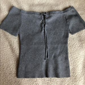 off the shoulder grey tight shirt